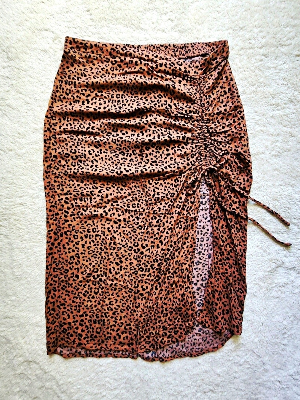 URBAN Romantics Leopard Print Ruched Midi Skirt - Brown/Black